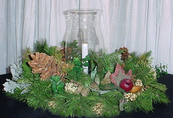 candle centerpieces with pine wedding