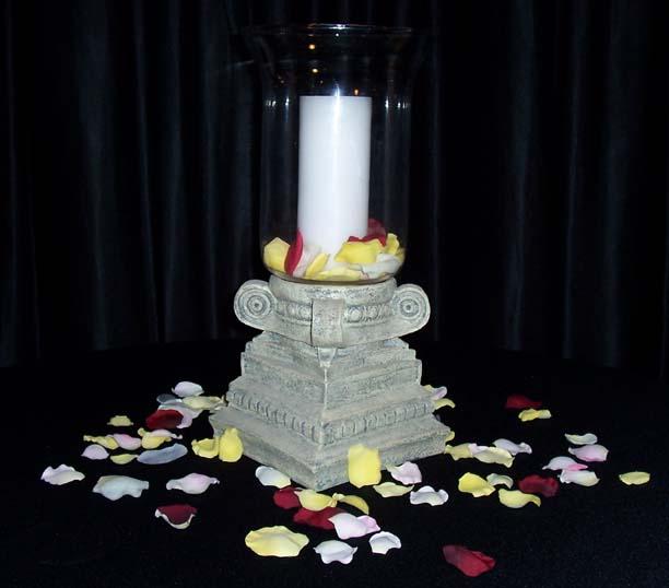 Column Hurricane centerpiece holds a pillar or taper candle and can be