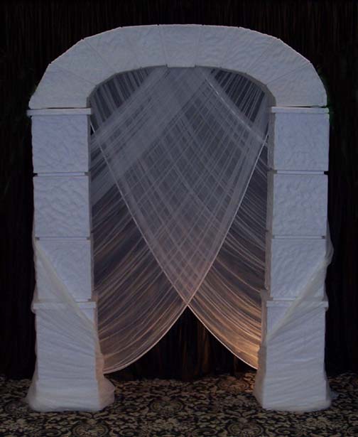 Square Grecian Arch with crossing chiffon Can be used inside or outside