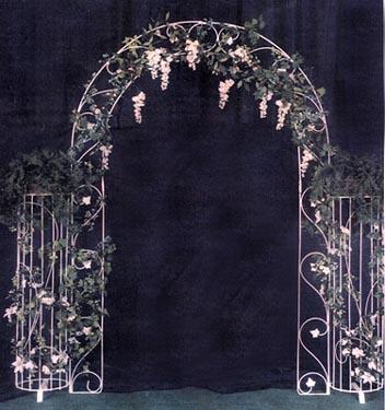 White Bridesmaid on Wedding Garden Arches  White Iron Arches  Country Creations Rental