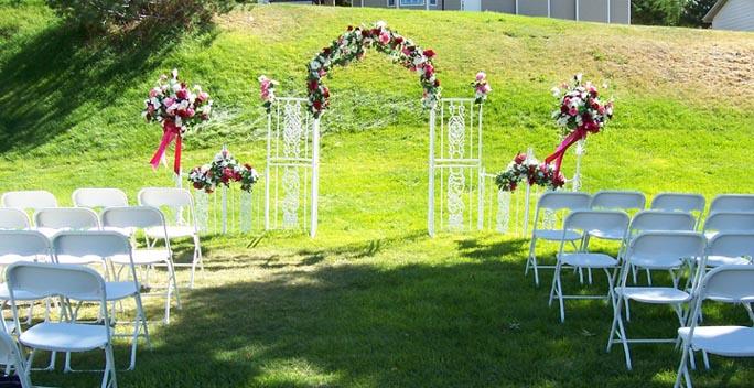 simply elegant garden wedding Shown with our white wedding chairs